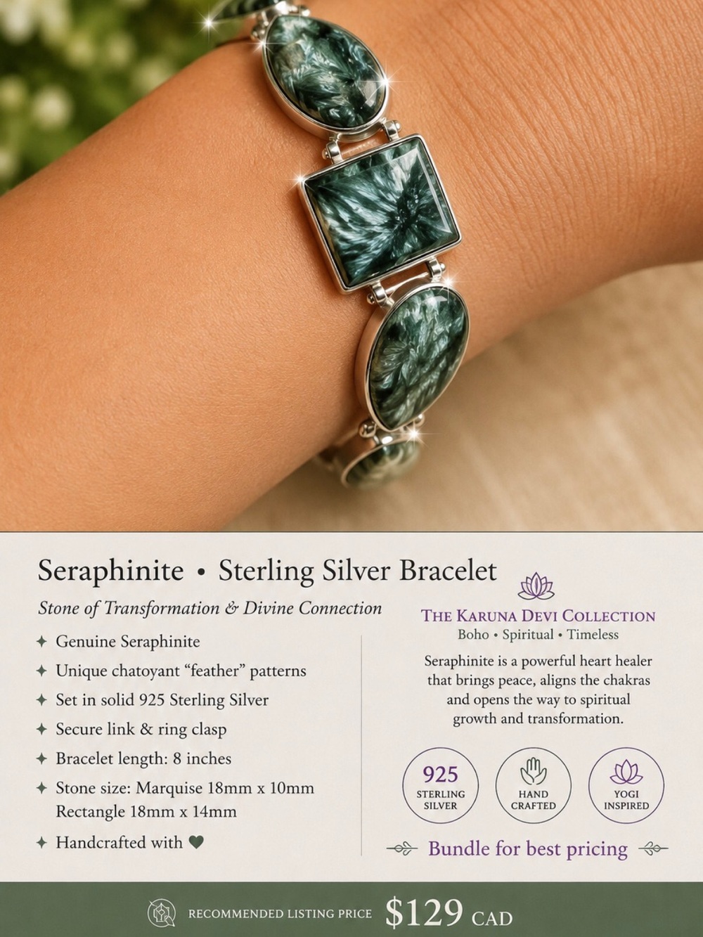 Seraphinite Sterling Silver Bracelet - Green
